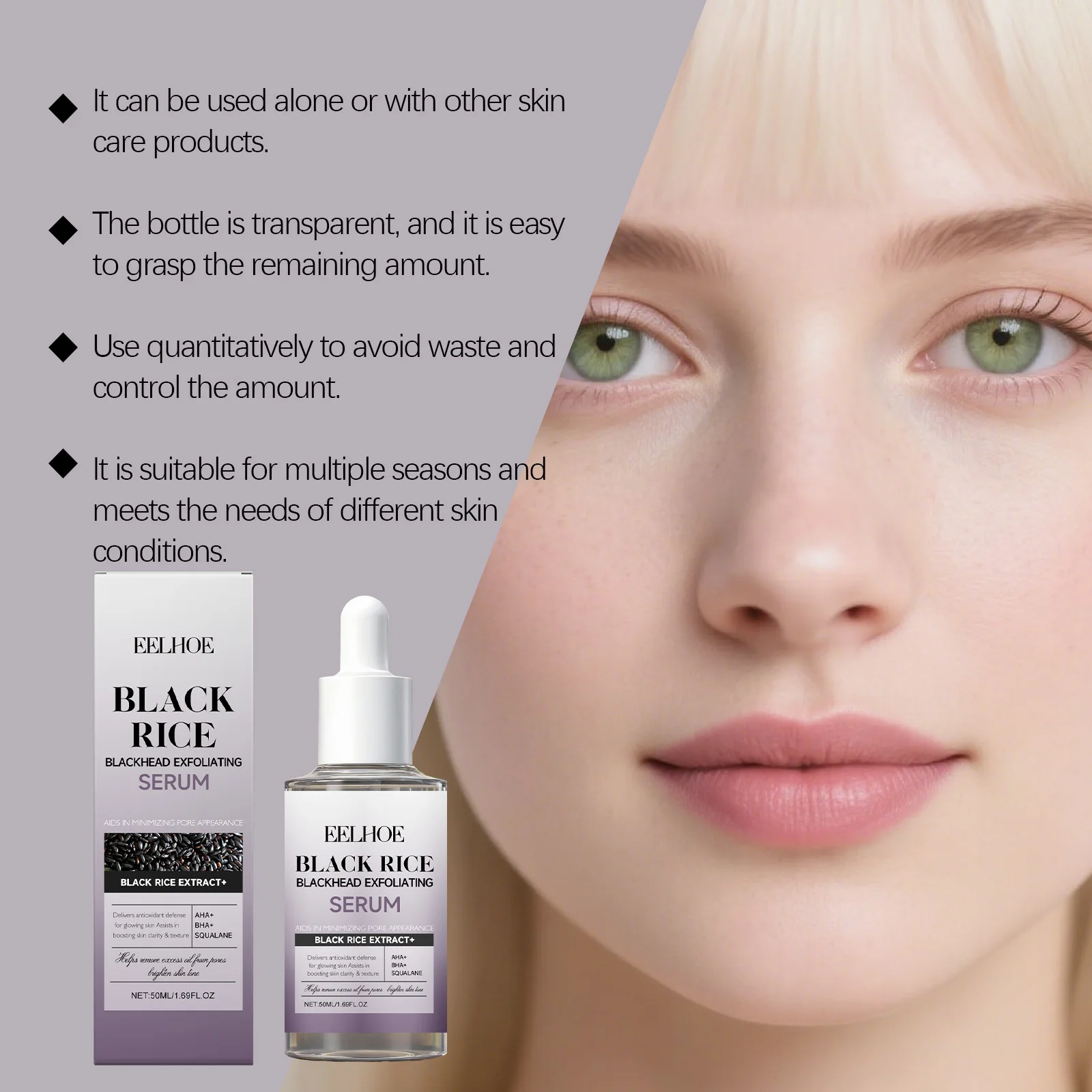 Black Black & White Rice Exfoliating Serum Set BHA Niaci - 3