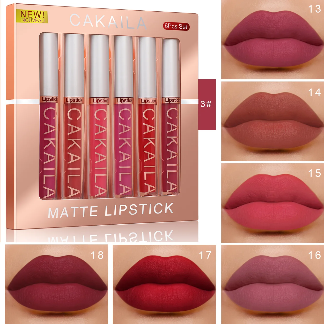 CAKAILA CAKAILA 6-Color Lip Gloss Lipstick Set Liquid Matt - teinte sélectionnée