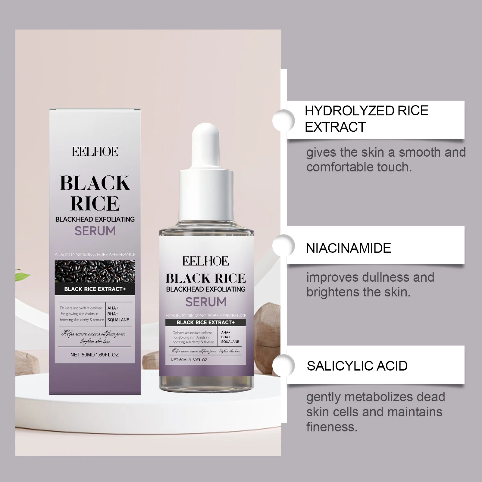 Black Black & White Rice Exfoliating Serum Set BHA Niaci - 4