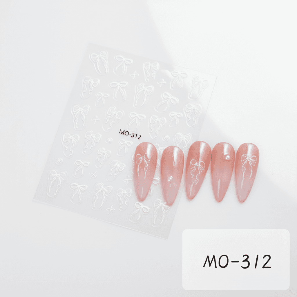 Stickers Ongles Nœud Papillon 3D Rose Blanc Adhésifs - 2